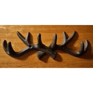 Moose Antler Cast Iron 4 Hanging Hooks Rustic Lodge Primitive Cabin Home Decor